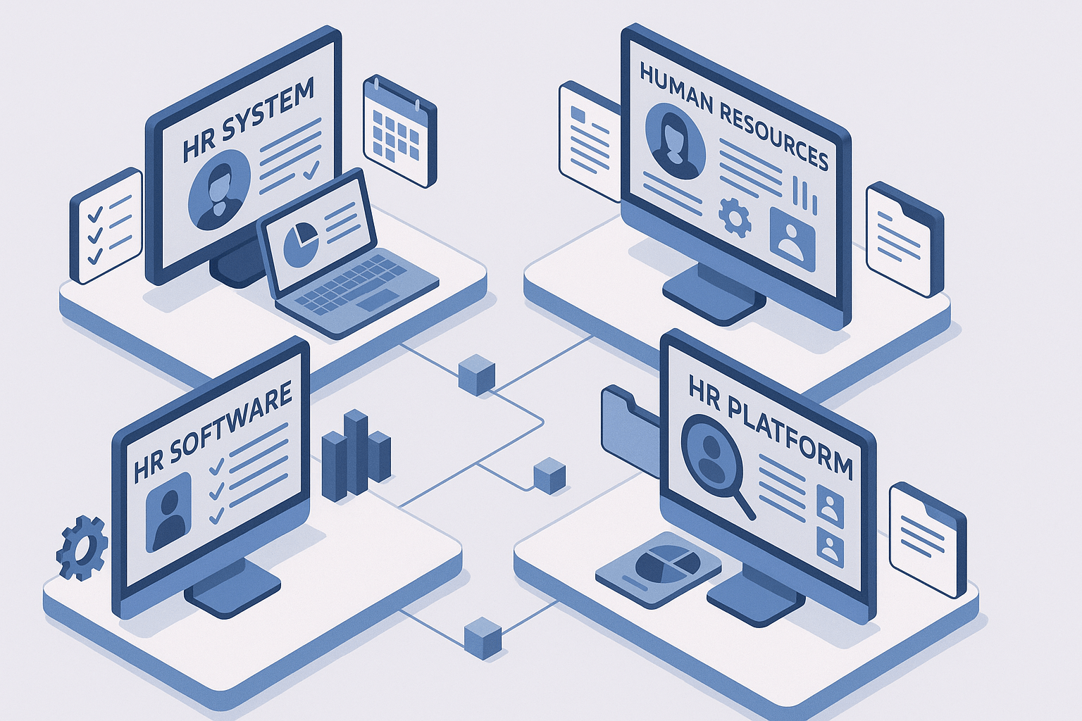 various HR HRIS platform isometric style 