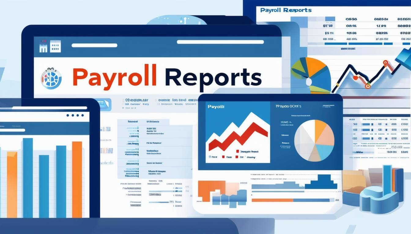 an image of digital reports with payroll reports in american english across the top